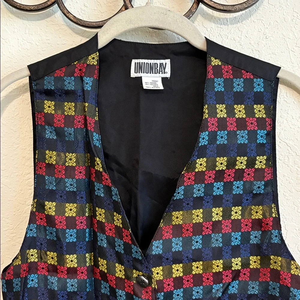 Vintage 80s/90s UnionBay Colorful Checkered Print Vest✨ - Picture 3 of 8